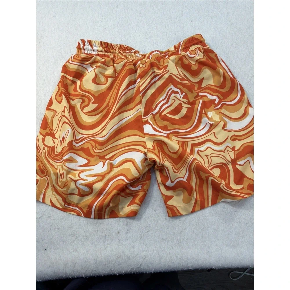 Men Orange White Swirl Shorts  Trunks Size S Regular Solid Elastic Waist Pull-On